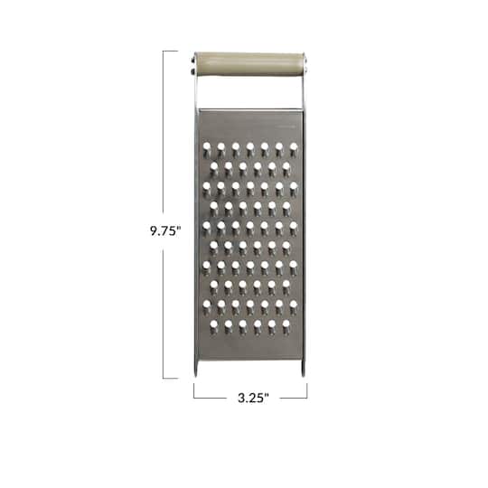 Hello Honey® 9.75" Stainless Steel Grater with Taupe Enameled Mango Wood Handle